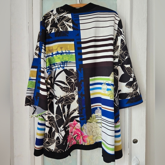 Joseph Ribkoff Black Blue Floral Kimono Jacket - Picture 2 of 3